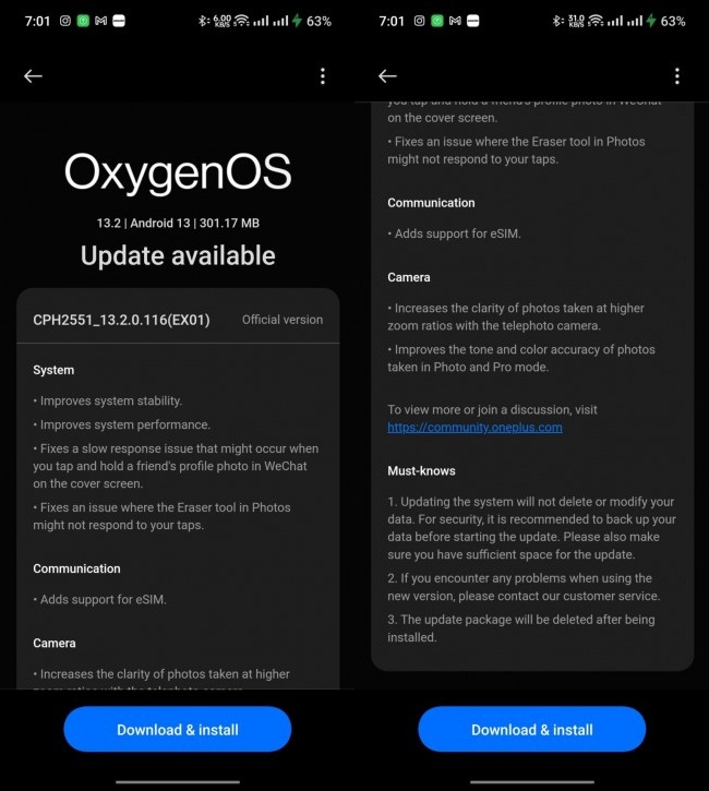 La dernière mise à jour de OnePlus Open étend la prise en charge de l'eSIM