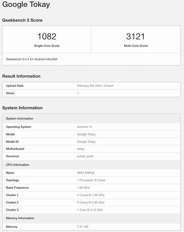 Découverte sur Geekbench 5 : Le Google Tensor G4 en Action