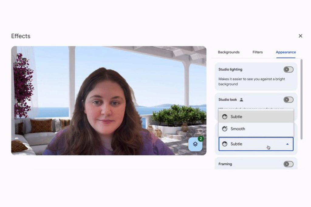 Nouvelles options de retouche pour Google Meet