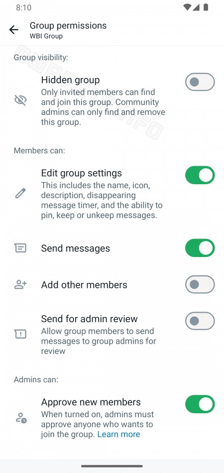 Appels WhatsApp : Groupe caché