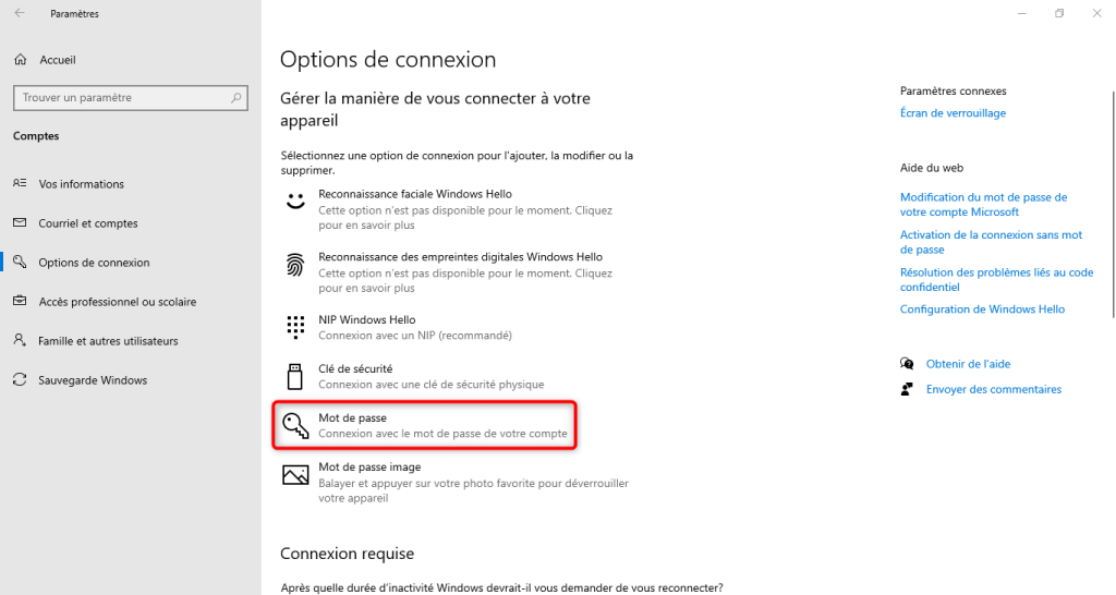 2ème étape pour désactiver le mot de passe de démarrage
