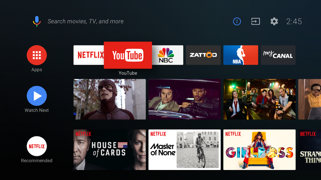 Interface Android TV