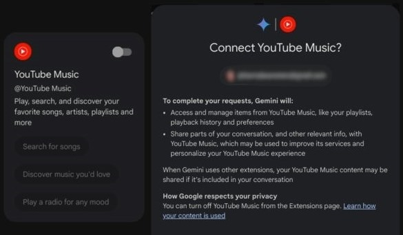 Nouvelle Extension YouTube Music de Google Gemini