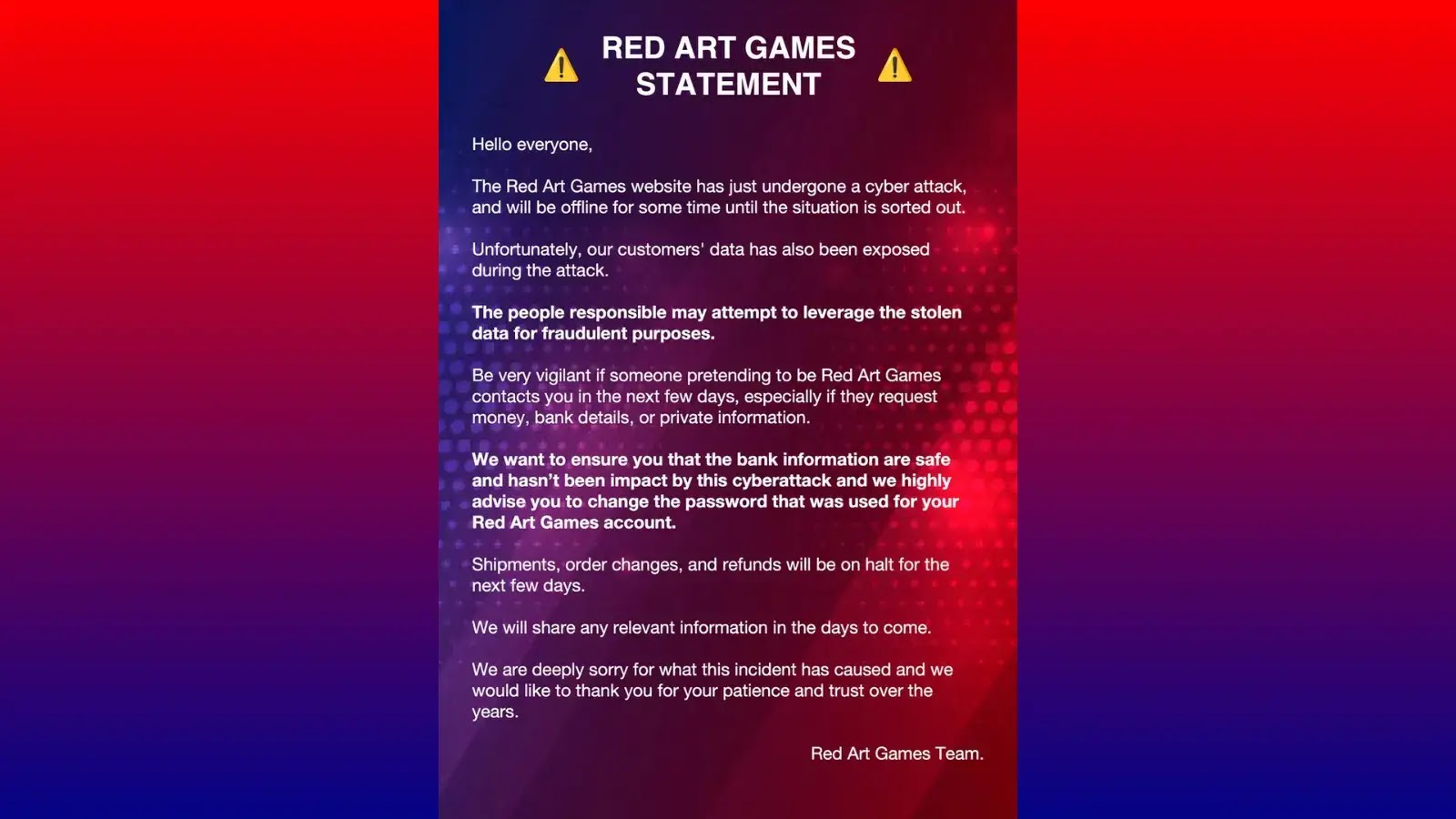 Cyberattaque chez Red Art Games : Les Données Clients en Péril