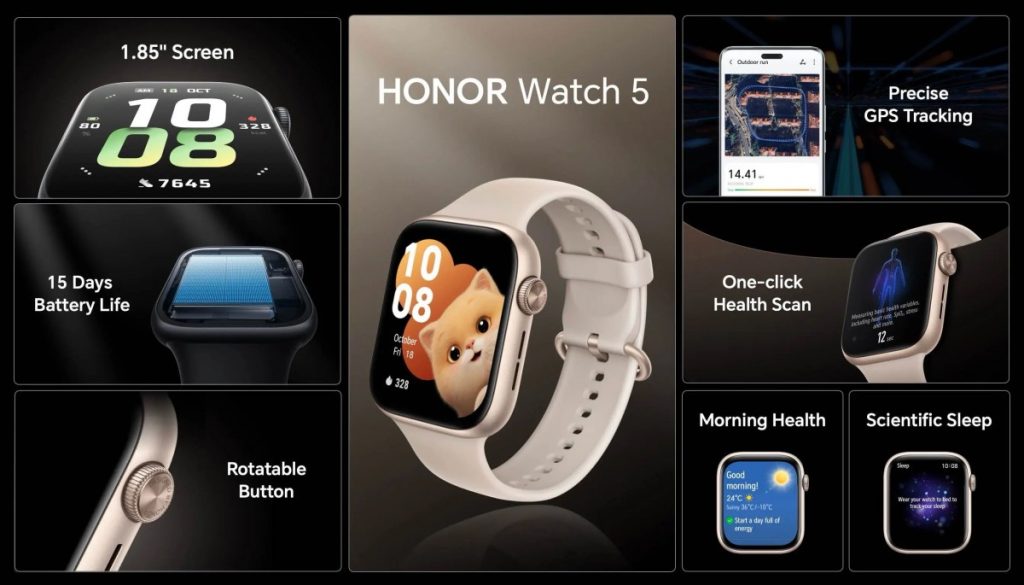 Honor Watch 5 dévoilé avec écran amélioré et autonomie de 15 jours